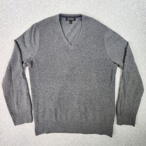 Banana Republic V Neck Sweater Mens Large Gray Pullover Italian Yarn Wool‎ Nylon